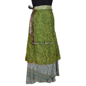 Falda Sarong Envolvente Mágica de Seda Vintage con Cuello Halter, 50 pulgadas de ancho en la cintura, 38 pulgadas de largo, para la playa, estilo indio, reversible, de seda vintage - Product Image 4