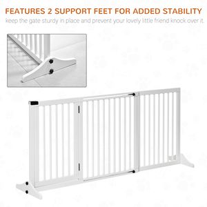 Recinto per Cani Autoportante a 3 Pannelli in Legno, Box Regolabile per Animali Domestici con Porta Bloccabile, Recinzione di Sicurezza Bianca, Misure 44.5x65.25x14.25 Pollici - Product Image 5