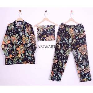 Conjunto de pijama de algodón con estampado floral para mujer, conjunto ligero de ropa para estar en casa, pijamas con estampado a mano, conjunto de ropa de dormir para mujer - Product Image 6