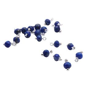 Breloques rondes en lapis-lazuli naturel 3-4 mm, enroulées de fil d'argent sterling 925, pour la fabrication de bijoux chrétiens bohèmes, vente en gros - Product Image 1