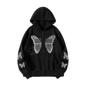 OEM personalizado mujer strass nueva Sudadera con capucha elegante invierno mujer strass Sudadera con capucha cremallera completa Us sudaderas térmicas 100% algodón - Product Image 1