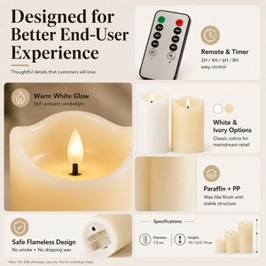 <span class=keywords><strong>Velas</strong></span> LED de Pilar sin Llama con Aspecto de Cera Derretida Realista, con Control Remoto y Temporizador, Juego de <span class=keywords><strong>Velas</strong></span> a Pilas de Color Marfil - Product Image 3