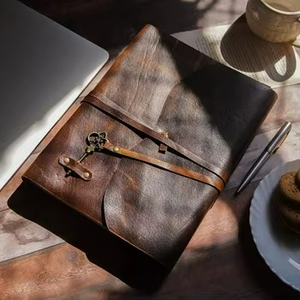 100% Genuine Leather Vintage Gift Journal Notebook <b>Key</b> Lock Wrap Strap Flap Cover Unlined Cotton <b>Blank</b> White Pages Personal - Product Image 3