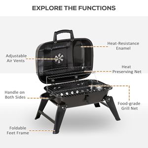 Griglia a Carbone Portatile da 14 Pollici per Esterni con Rete di Conservazione del Calore, Sistema di Ventilazione, Gambe Pieghevoli e Copertura per Griglia, Ideale per Cucinare in Viaggio con Combustibile a Legna - Product Image 4
