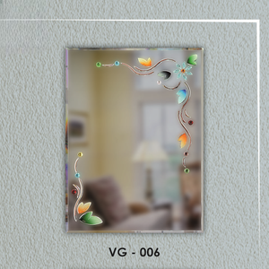 Miroir design élégant à rainures en V avec incrustation florale contemporaine époustouflante, parfait pour le salon, la chambre ou le couloir - Product Image 1