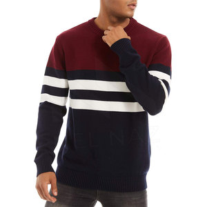 Suéter de Punto con Cuello Redondo para Hombre, a Rayas, Corte Regular, Informal, Otoñal, de Manga Larga, Azul Marino, Rojo, Blanco - Product Image 4