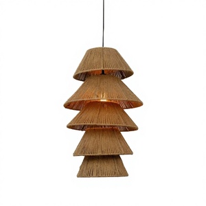 Lámpara Colgante Larga de Yute Tejido de Múltiples Niveles |   Lámpara de Techo Colgante Ajustable con Base para Bombilla E26, Estilo Boho Escandinavo, para Uso en Hoteles - Product Image 1