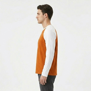 Men's Raglan Sleeve Short Sleeve T-Shirt Front Logo Orange <b>White</b> Contrast Color Blocked Casual O-Neck Jersey Cotton Regular Fit - Product Image 4