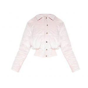 Denim <b>Bomber</b> <b>Jacket</b> Women Short Quilted Stand Collar Full Sleeve Zipper Closure Autumn Winter Solid Color Fashion Outerwear - Product Image 3