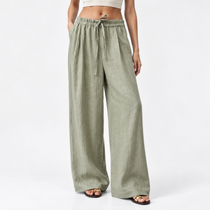 Beautiful Blue Stripe Linen Drawstring <b>Trouser</b> for Women Customizable Latest Fashion Pants & <b>Trousers</b> - Product Image 1