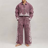 Ensemble décontracté d'hiver en coton 100% personnalisé, veste unie ornée de strass et pantalon large à imprimé numérique abstrait – Vente en gros