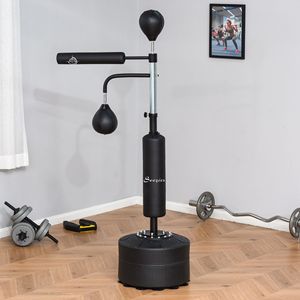 เครื่องฝึกมวยสีดำสำหรับงานหนัก34.75 "L x 19.75" W x 63 "-90.5" H กระเป๋า PU พร้อมขาตั้ง - Product Image 1