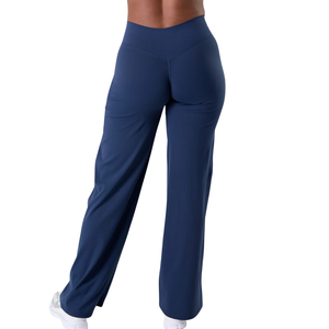 Pantalon de yoga bleu marine pour femme, coupe large, taille haute, extensible, pour le fitness, la gym, l'entraînement et les tenues décontractées - Product Image 2