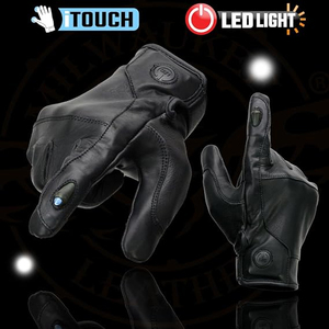 Gants de moto en cuir noir pour homme Samroz Sports avec écran tactile et lumière LED sur les doigts - Product Image 3