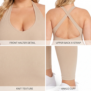 Women's Halter Neck Gym Wear Jumpsuits Sleeveless Plus Size Compression Bodysuit Women Ankle Length <b>Playsuit</b> Yoga Wear Jumpsuit - Product Image 6