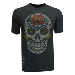 Camiseta con Pedrería Personalizada, Camiseta con Gemas en Toda la Superficie, OEM, Negra Sólida, con Letras y Logotipos de Pedrería Personalizados, Cuello Redondo, Camisetas para Hombre - Product Image 1