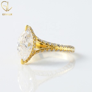 2.10 CT Marquise Cut Moissanite Diamond <b>Ring</b>, 14K Gold <b>Split</b> Shank Engagement <b>Ring</b>, Hidden Halo Wedding <b>Ring</b> For Women - Product Image 2