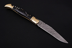 UA Supplies Custom Logo Industrial Grade Damascus Drop Point Folding <b>Knife</b> Black Wood <b>Handle</b> EDC Camping Survival Pocket <b>Knife</b> 1 - Product Image 2