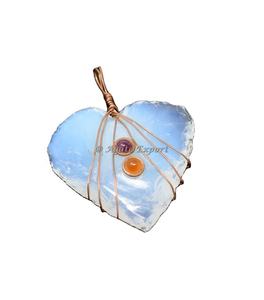 Pendentif coeur en cristal semi-précieux Enveloppe d'agate de mousse Pierre précieuse sculptée Technique de gravure de style Feng Shui et amour - Product Image 6