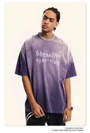 Camiseta de Hombre Estilo Urbano con Lavado Ácido Personalizado, 280 GSM, Algodón Grueso, Diseño Gráfico Oversize, Degradado Morado Vintage - Product Image 2