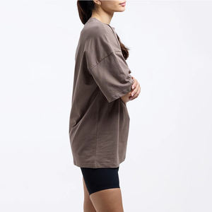 Women Oversized Crew Neck T-Shirt Solid Color 100% Cotton Loose Fit Short Sleeve Breathable All Seasons Jersey Knit - Product Image 2