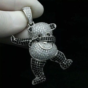 Colgante de Oso de Dibujos Animados con Diamantes de Imitación, Chapado en Plata, Amuleto Hiphop, Joyería Unisex para Regalo - Product Image 4