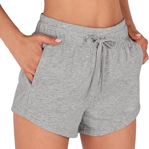Shorts de survêtement pour femme, taille mi-haute, avec cordon de serrage, poches, couleur unie, décontracté, été, 100% coton molletonné, respirant, séchage rapide, coupe classique - Product Image 5