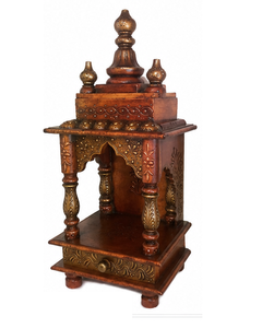 Temple domestique en bois fait main avec tiroir de rangement |   Mandir décoratif pour la prière à domicile, temple artisanal pour la maison - Product Image 6