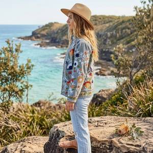 Chaqueta de Algodón con Bordado Floral para Mujer, Cuello Mandarín, Manga Larga, Estilo Prairie Chic de Primavera, Largo Regular, Tejido Transpirable - Product Image 3