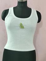 Tank Top Katun Bergaris Bordir Manik-Manik Buah Tropis Campuran, Tanpa Lengan, Musim Panas, Wanita, Eksportir Pakaian Grosir