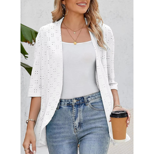 Kimono Cardigan Ouvert pour Femme, Léger et Respirant en Coton à Motifs Brodés, Idéal pour la Plage en Été, Couleurs Personnalisables Disponibles - Product Image 5