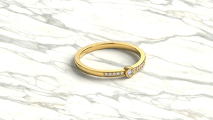 Anillo de compromiso de lujo con diamante solitario y bisel de oro de 18K, banda con detalles pavé, minimalista, delicado, ligero y moderno, joyería fina - Product Image 3