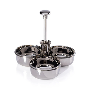 Luxury 3-Compartment Hammered Silver Relish Dish Decorative Triple Serving Bowl with Gold Flower Handle Elegant Metal Snack Bowl - Product Image 2