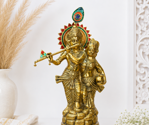 Murti Radha Krishna traditionnel indien en laiton, style Art Déco, plaqué or, finition antique, pour Mandir, artisanat de luxe pour salon, Diwali - Product Image 1