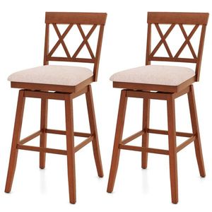 Set di 2 Sgabelli da Bar Girevoli da 29 Pollici con Telaio in Legno di Gomma Massiccio e Schienale Ergonomico Curvo per Uso Domestico o Commerciale Confortevole - Product Image 1