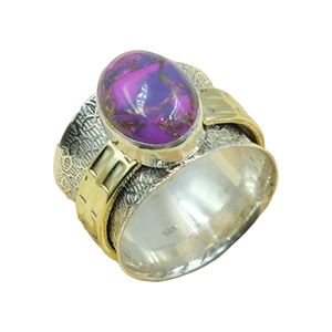 Purple Copper Turquoise <b>Ring</b> Handmade 925 Sterling Silver Brass Boho <b>Statement</b> <b>Ring</b> Natural Turquoise Jewelry Women Gift for her - Product Image 1