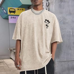 เสื้อยืดพิมพ์ลายฟอกสีสไตล์วินเทจสำหรับผู้ชาย ขายส่ง เสื้อโอเวอร์ไซส์ สตรีทแวร์ ฮิปฮอป ผ้าฝ้าย 100% รับทำโลโก้ เสื้อยืดฟอกสีแบบ Stone Wash รับผลิตแบบ OEM ODM - Product Image 4