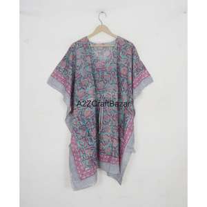 ชุดเดรสคาฟทันทรงเข้ารูป คอวี ลายดอกไม้สไตล์วินเทจ โรแมนติก สำหรับผู้หญิง ทำด้วยมือ ผ้าฝ้าย 100% แขนสั้น แต่งระบายพู่ห้อย เป็นมิตรต่อสิ่งแวดล้อม - Product Image 1