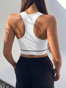 High Stretch <b>Mesh</b> Panel Racerback Workout Sports Bra Stripe Contrast Band Women Activewear Running Gym Yoga <b>Crop</b> Tank <b>Top</b> - Product Image 3