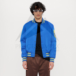 Blouson Bomber Homme Bleu Marine Décontracté à Fermeture Éclair Couleur Unie Col Rabattu en Polyester Coton Tricoté pour l'Automne - Product Image 5