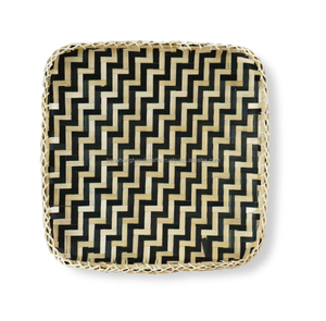 Plateau en bambou carré rustique noir et blanc | Plateau de service décoratif en bois fabriqué au Vietnam - Product Image 4