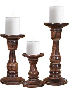 Portavelas de Madera con Diseño Cónico, Soporte para Velas de Madera en Forma de Columna, Decoración para el Hogar con Acabado Natural, Juego de 2 - Product Image 2