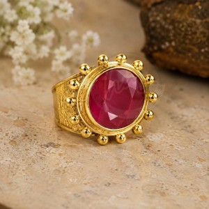 Fashion <b>Gold</b> Plated Ruby Quartz Gemstone <b>Ring</b> for Women Handmade Textured Statement <b>Cocktail</b> <b>Ring</b> Wholesale Jewelry - Product Image 3
