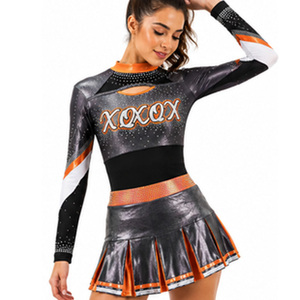 Uniforme de Animadoras Personalizado Sublimado, Brillante, Metálico, Cuello Alto, Conjunto de Uniforme de Animadoras para Mujeres Adultas, Poliéster Brillante - Product Image 4