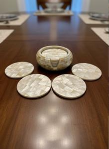 Juego de Posavasos de Lujo de Nácar con Soporte, Posavasos Redondos Hechos a Mano de Concha para Café, Té, Bar, Regalo, Decoración - Product Image 2