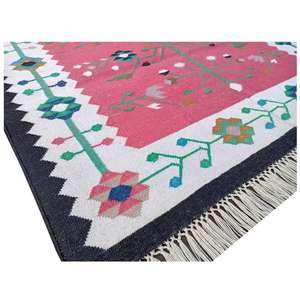 Tapis Dhurrie tissé à la main de Roumanie Tapis Kilim en coton à tissage plat classique pour les espaces de vie et de chambre à coucher - Product Image 3