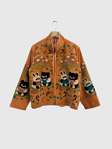 Embroidered Fleece Jacket Cartoon Rabbit Bear Pattern Stand Collar Full Sleeve Autumn Wear for Adults - Product Image 1