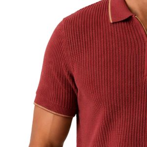 Polo de Punto Rojo Personalizado para Hombre, Cierre Dorado, Manga Corta, Tela Texturizada de Lujo, Logotipo Personalizado, Camisa de Golf de Diseñador OEM - Product Image 6
