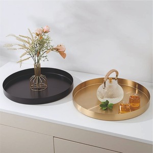 Plateau de service rond en laiton doré de luxe, plateau décoratif en acier inoxydable pour bougies, idéal pour mariages et hôtels - Product Image 4