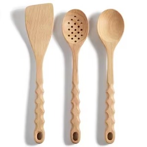 Top Rated 3Pcs Light Beechwood Cooking Tool <b>Set</b> Contour Handle <b>Spatula</b> Skimmer Spoon Wooden Utensils for Kitchenware - Product Image 1